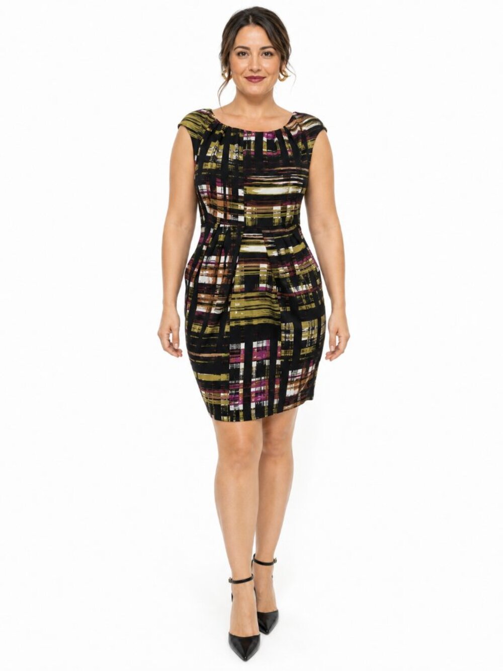 Corey P Abstract Brushstroke Sheath Career Dress Black Multicolor Size 14